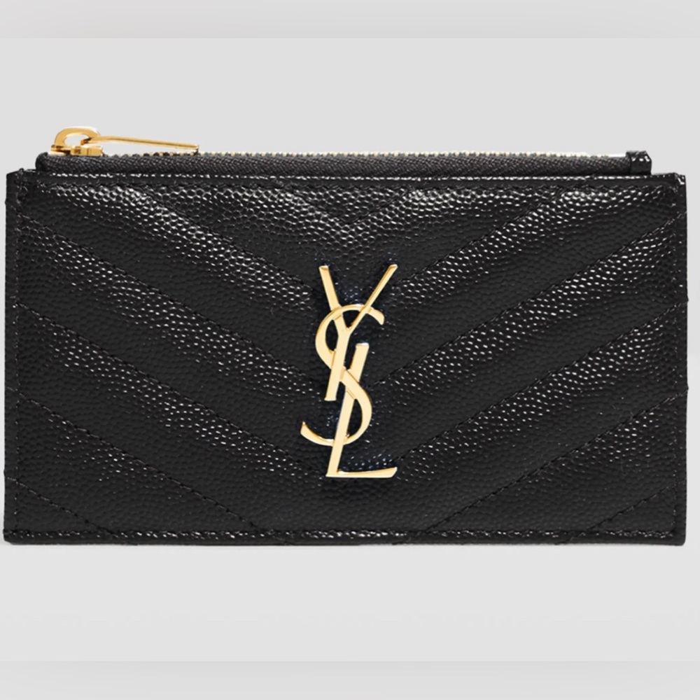 YSL Monogram Small Ziptop Card Case in Grained Leather